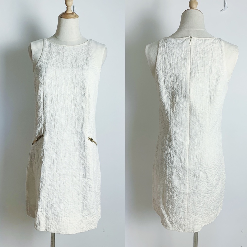 JCREW Ivory Sleeveless Jacquard Shift Dress XS